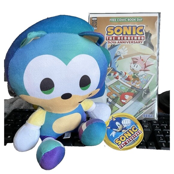 Toy Factory 2022 Sonic Hedgehog Gradient Plush 10” Big Head 30 Anniversary Comic - Picture 1 of 6